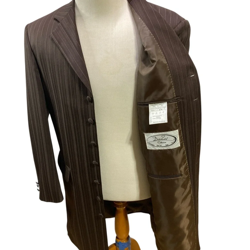 VTG Men's Brown Pinstripe Long Coat Suit Jacket Blazer 42R Den‎ Zél Rockabilly